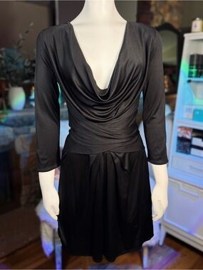 Issa London Black 100% Silk 3/4 Sleeve Cowl Neck Sash Belt Dress, Sz 8